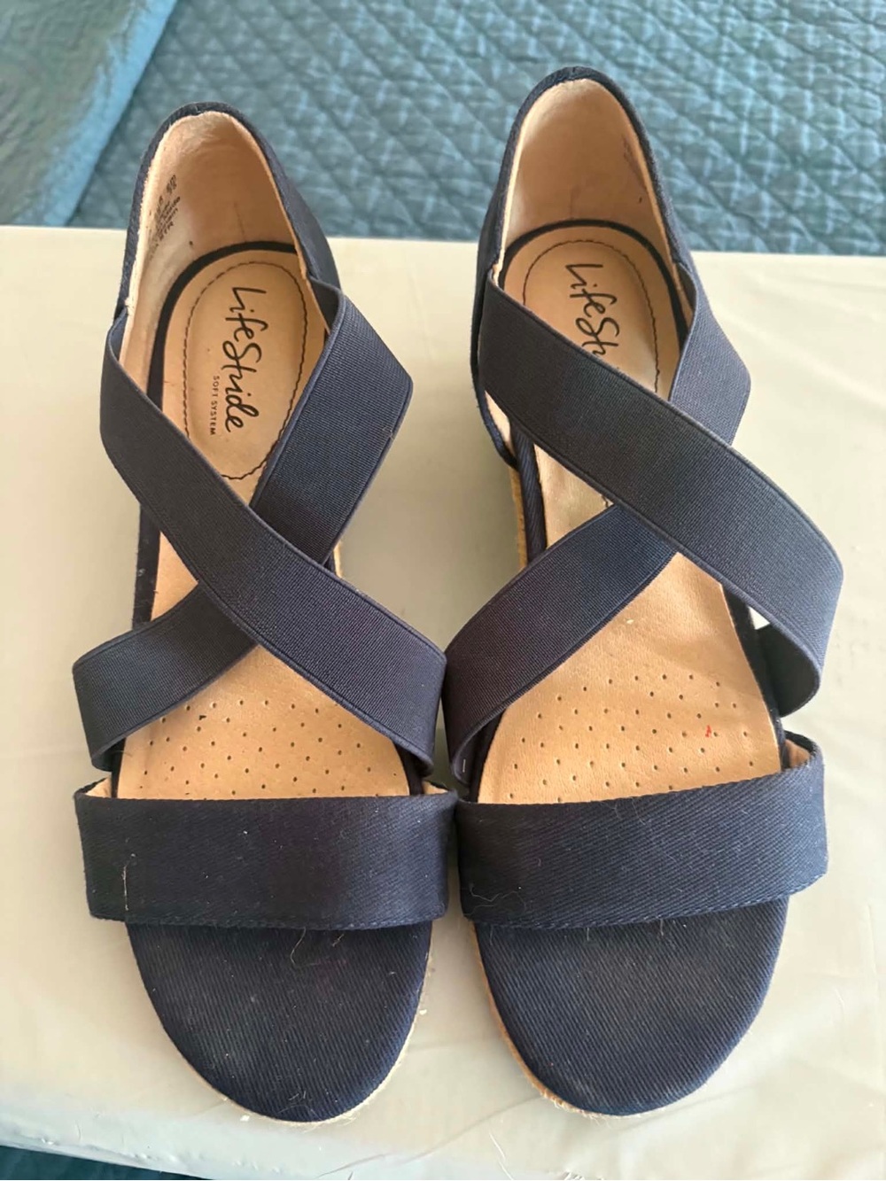 Life Stride Navy Crisscross wedges Sandal - Women 8